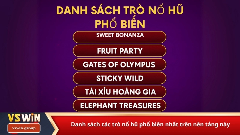 Danh sách các trò nổ hũ phổ biến nhất trên nền tảng này